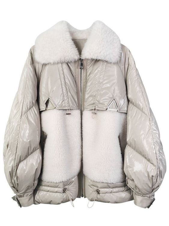Women's lamb wool paneled cotton coat